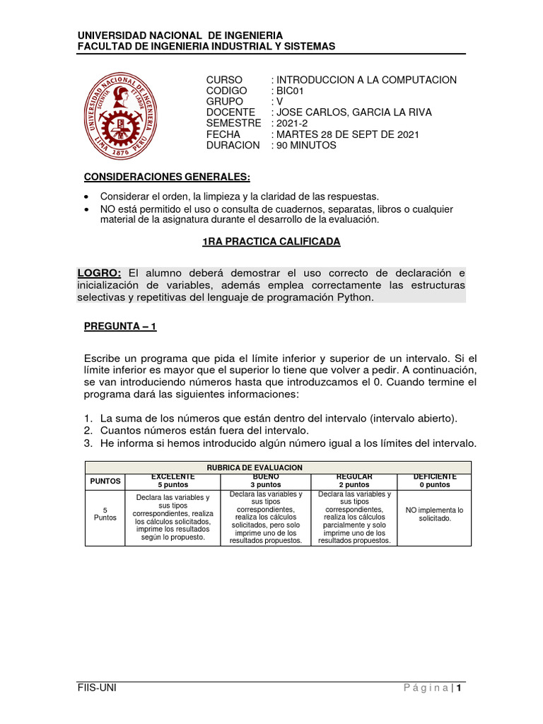 Practica 01 2021 2 Bic V | PDF | Algoritmos | Evaluación