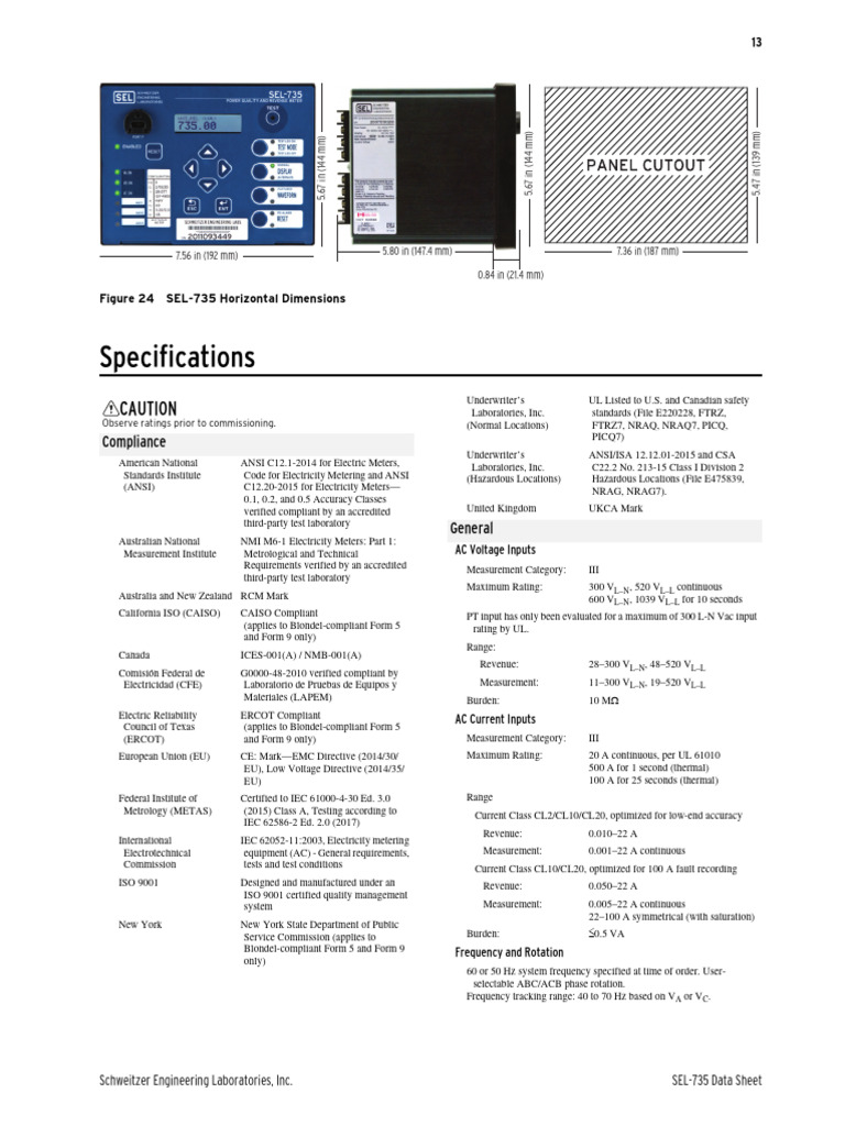 SEL-735 Data Sheet | PDF | International Electrotechnical Commission