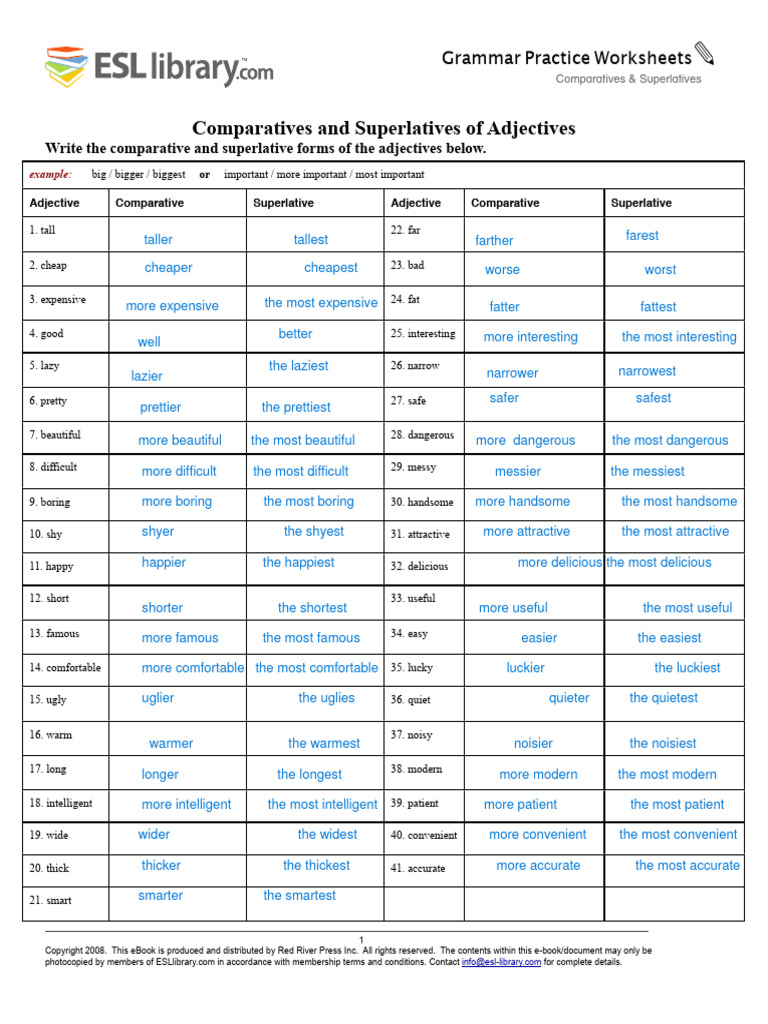 Comparatives Superlatives Worksheet With Answers-1 | PDF | Adverb