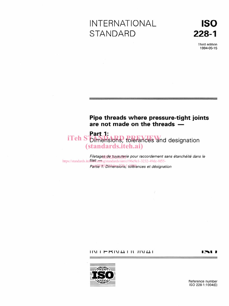 ISO 228-1: Pipe Thread Dimensions | PDF | International Organization ...