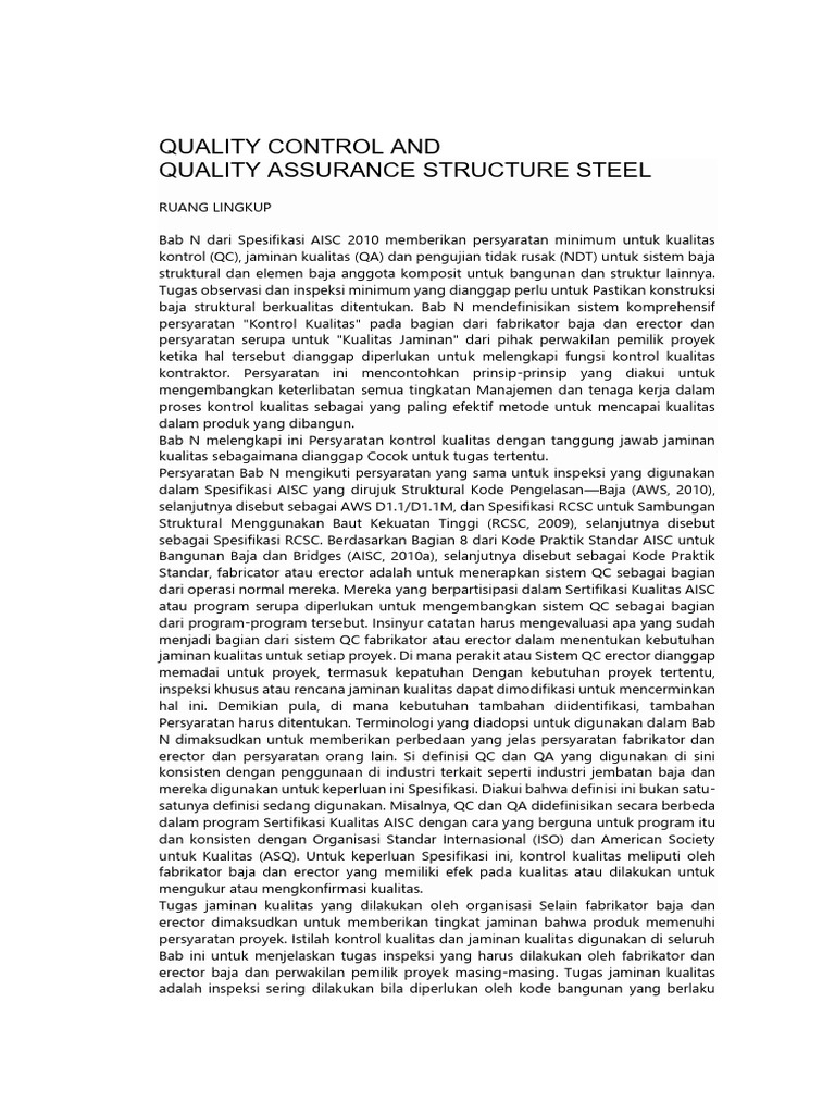 Struktur QC dan QA Baja Struktural | PDF | Teknologi & Rekayasa