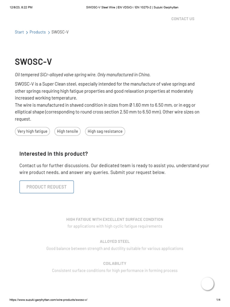 SWOSC-V Valve Spring Wire Properties | PDF | Strength Of Materials ...