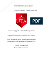 UNIVERSIDAD TÉCNICA DE AMBATO (Psicopedagogía - Preguntas de Opción Múltiple Sobre Los Modelos Psicopedagógicos Del Aprendizaje en Educación Física)