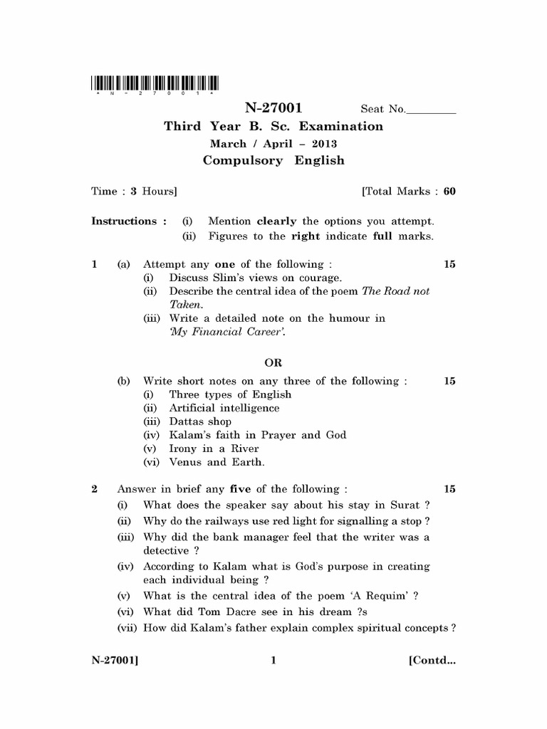 N-27001-Third Year B. Sc. Examination March April GÇô 2013 Compulsory ...