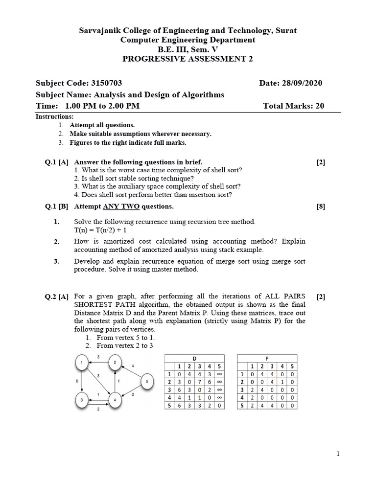 Algorithm Analysis Assessment 3150703 | PDF | Matrix (Mathematics ...