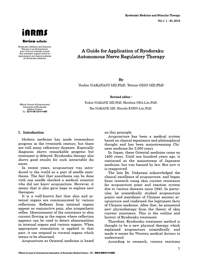Ryodoraku Medicine: Autonomic Therapy Guide | PDF | Autonomic Nervous ...