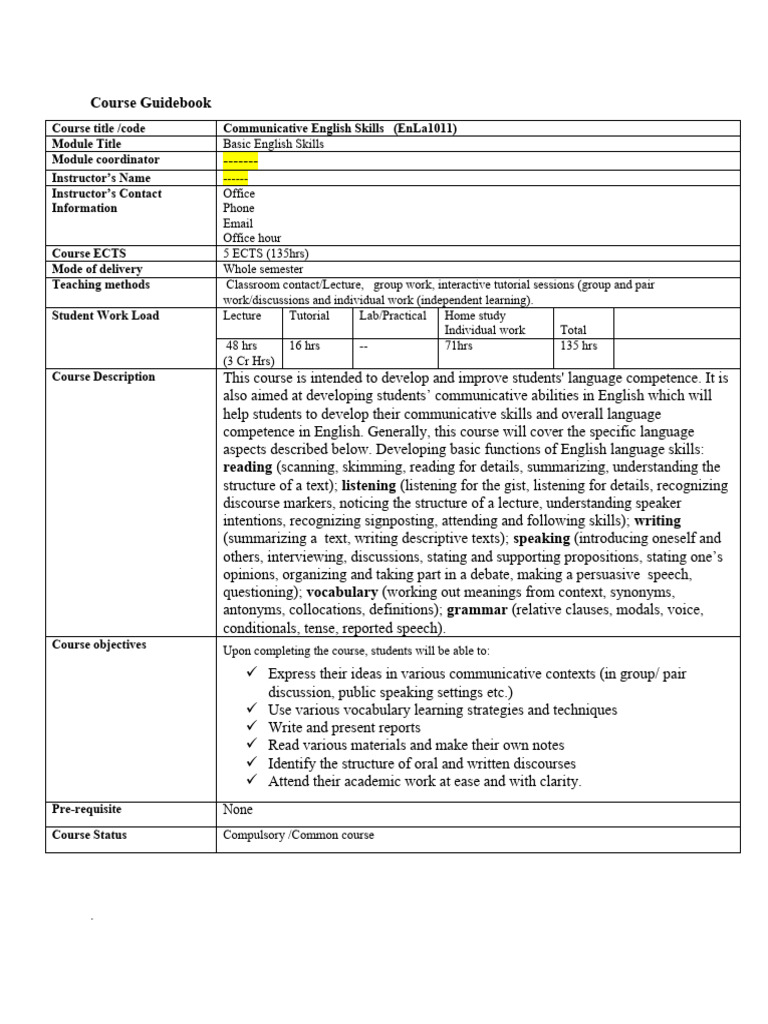 Course Guidebook Pdf English Language Vocabulary