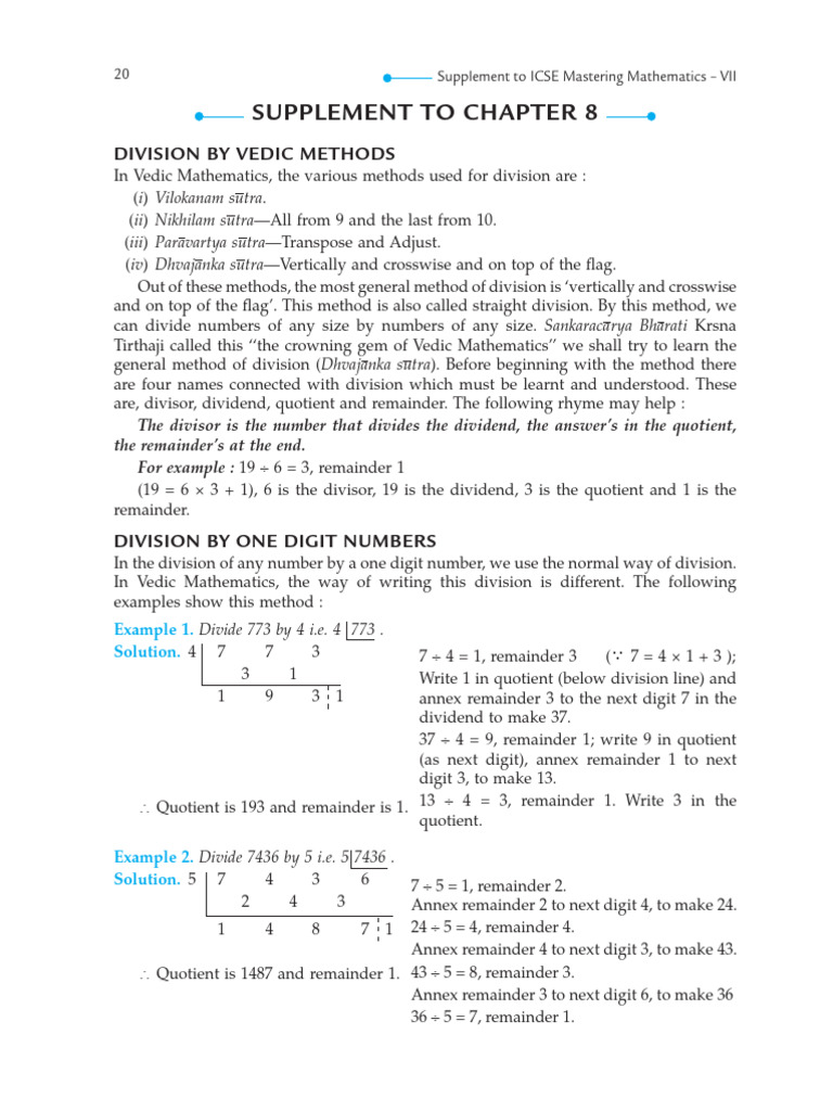 Vedic Division Methods Explained | PDF | Division (Mathematics ...
