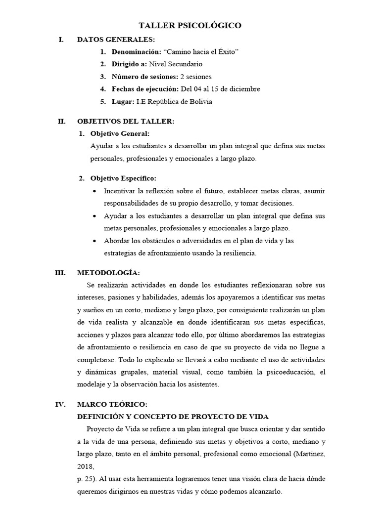 Taller - Proyecto de Vida | PDF | Resiliencia psicológica | Motivacional