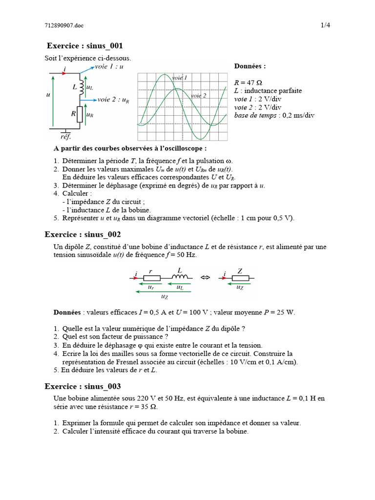 Formules d'impédance et déphasage RLC | PDF | Impédance (électricité ...