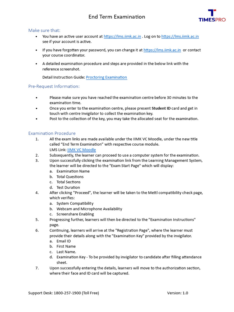 End Term Examination - Learner Instructions IIMK - 7.12.23 | PDF ...