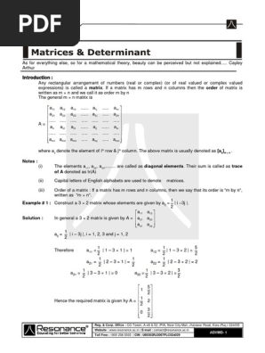 Matrices and Determinants Exercise Solutions With Theory