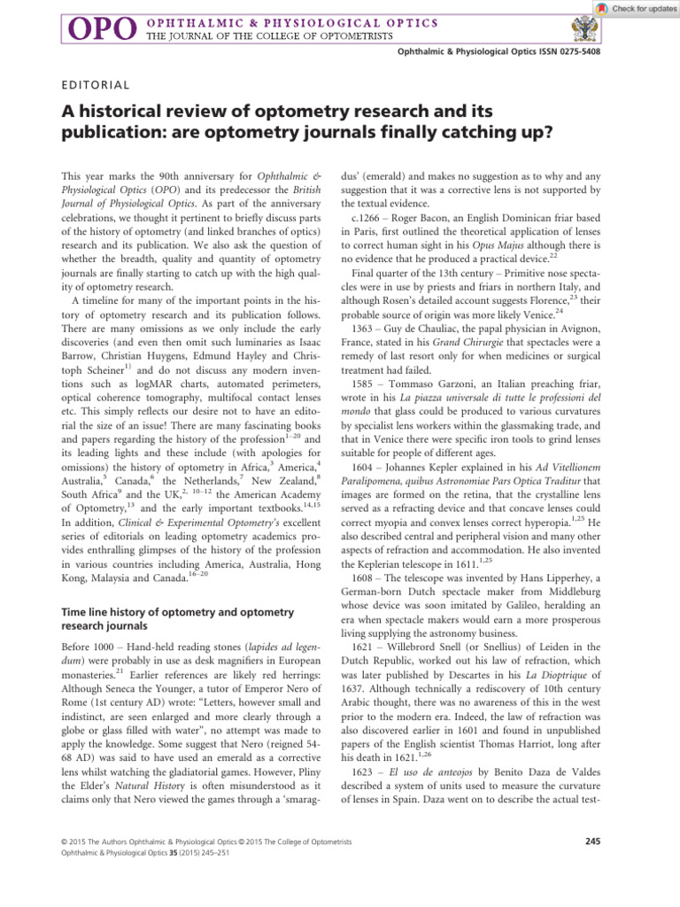History of Optometry Research Progress | PDF | Optometry | Glasses
