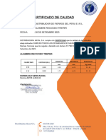 Certificado de Calidad Alambre Recocido Dist. de Fierros Del Peru F. 16078