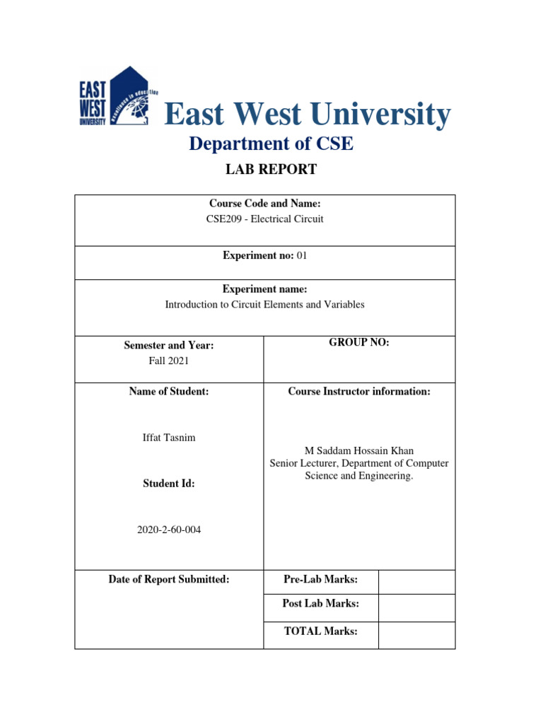 CSE209 Report1 | PDF | Voltage | Resistor