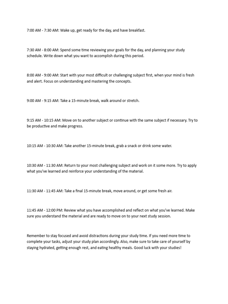 Daily Study Schedule for Students | PDF