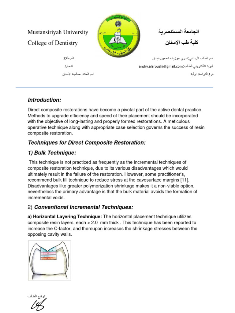 Incremental Techniques in Composite Restoration | PDF | Dental ...