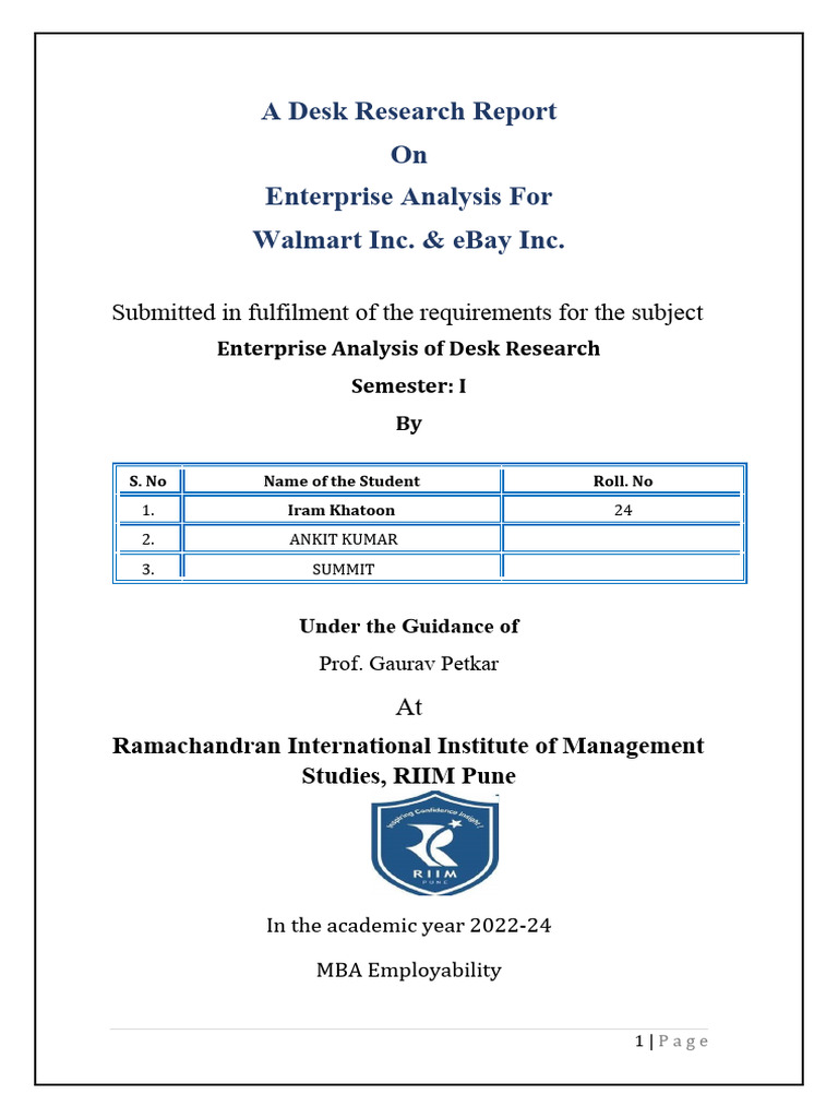 A Desk Research Report PDF Walmart Net