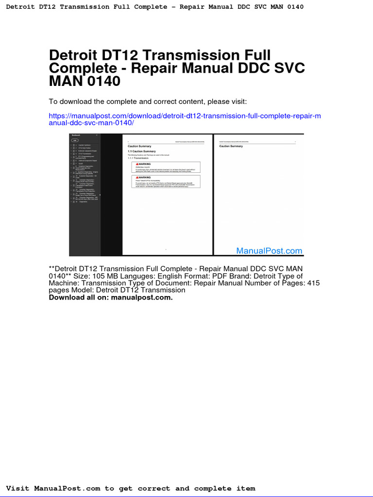 Detroit Dt12 Transmission Full Complete Repair Manual DDC SVC Man 0140