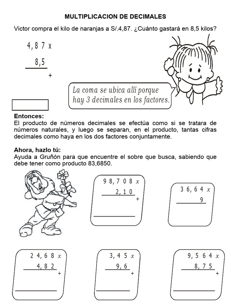 Multiplicación de Decimales para 4to Grado | PDF | Aritmética ...