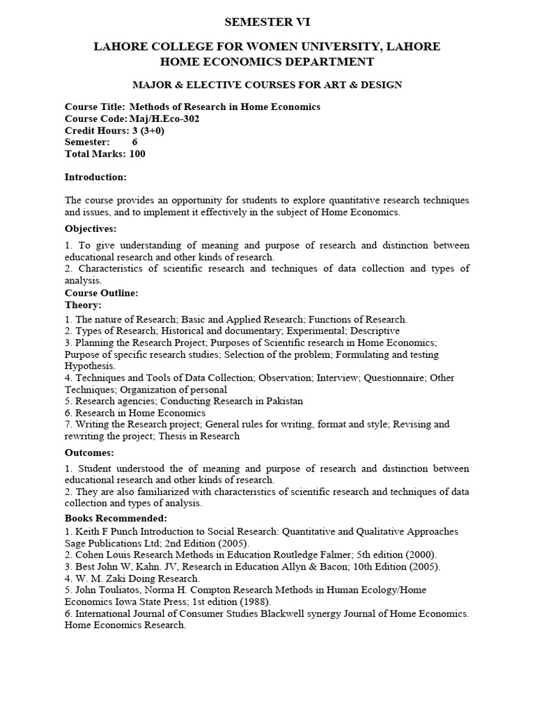 Methods of Research in Home Economics-1 | PDF