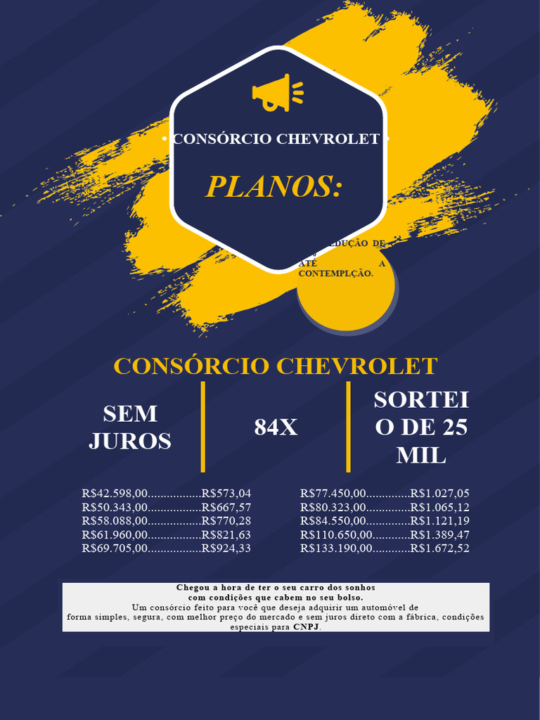 Tabela de Preços do Consórcio Chevrolet | PDF