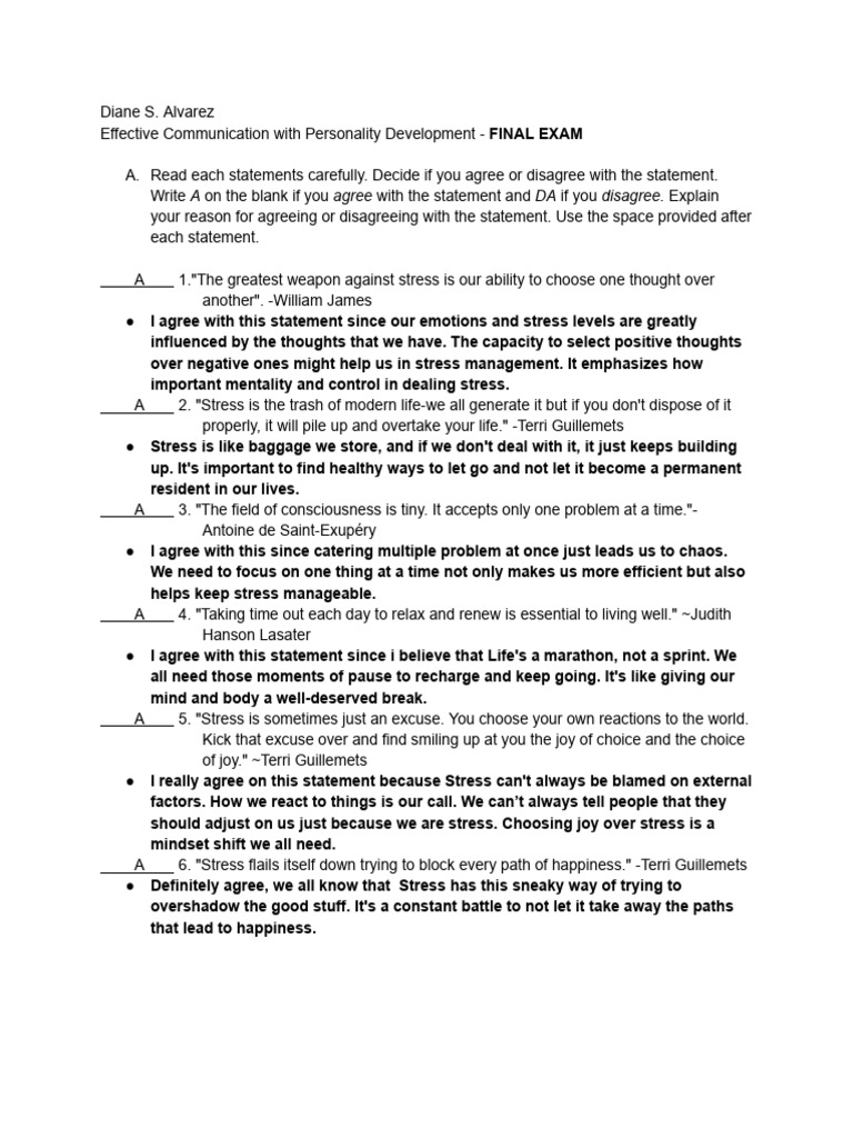 Effective Communication Final Exam Pdf Stress Biology