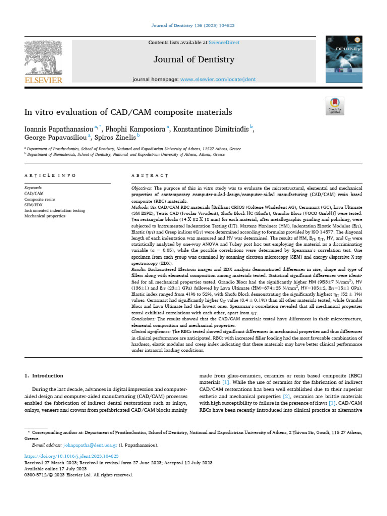 Grupo 1 - in Vitro Evaluation of CAD - CAM Composite Materials | PDF ...