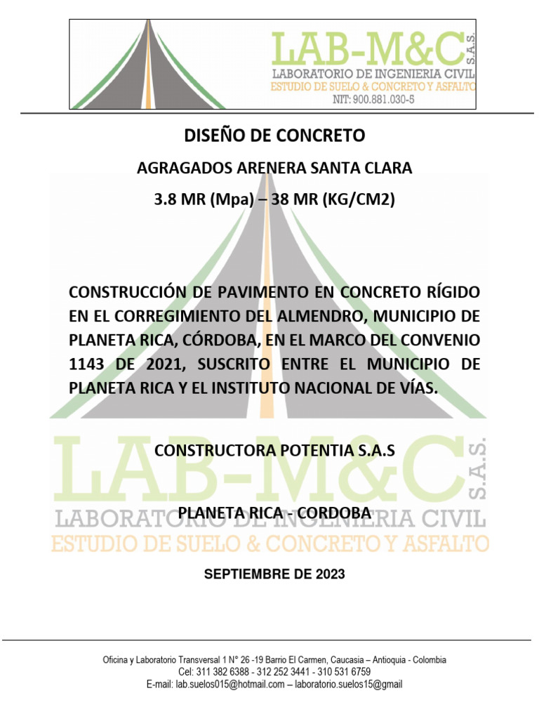 Diseño de Concreto MR 38 para Pavimento | PDF | Hormigón | Material ...