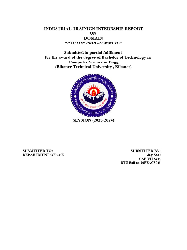 Industrial Trainign Internship Report | PDF