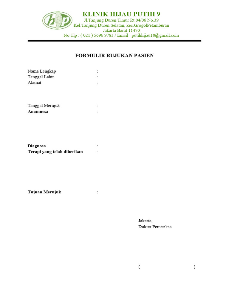 Formulir Rujukan Klinik Hijau Putih 9 | PDF