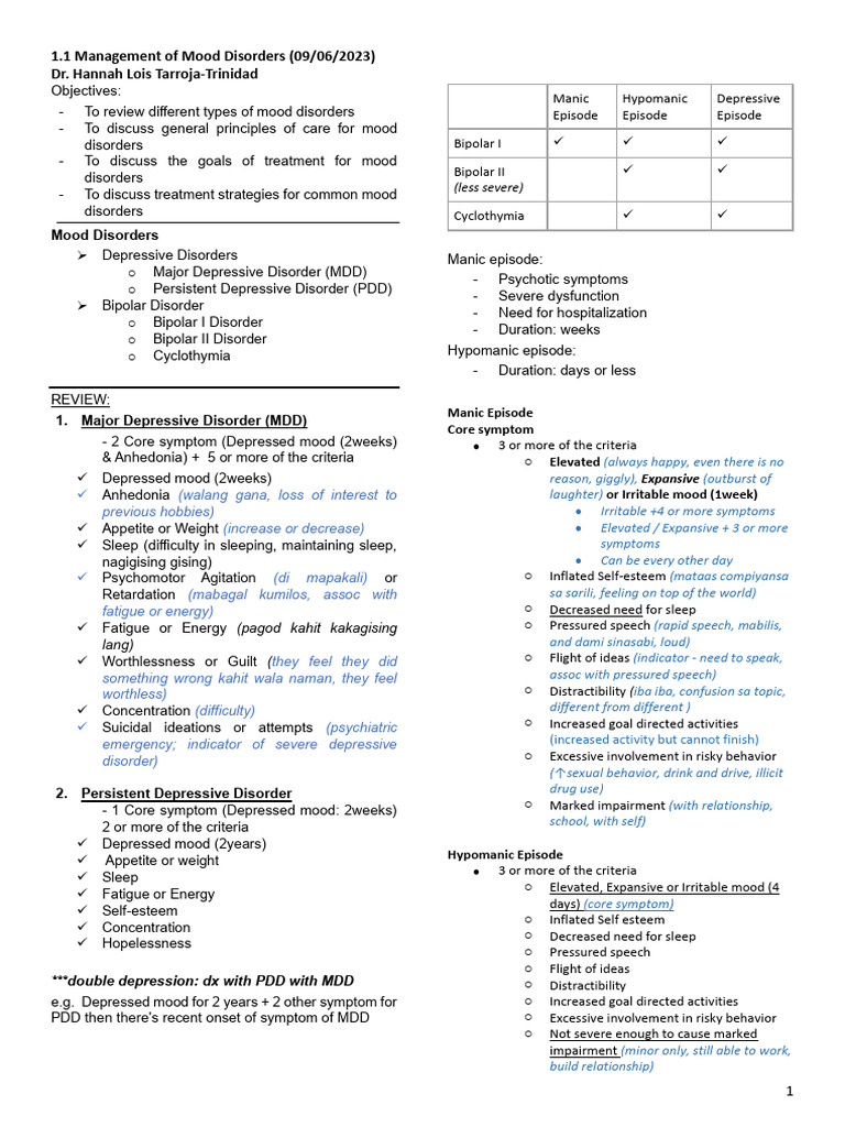 Management of Mood Disorders - Annotated | Download Free PDF | Bipolar ...