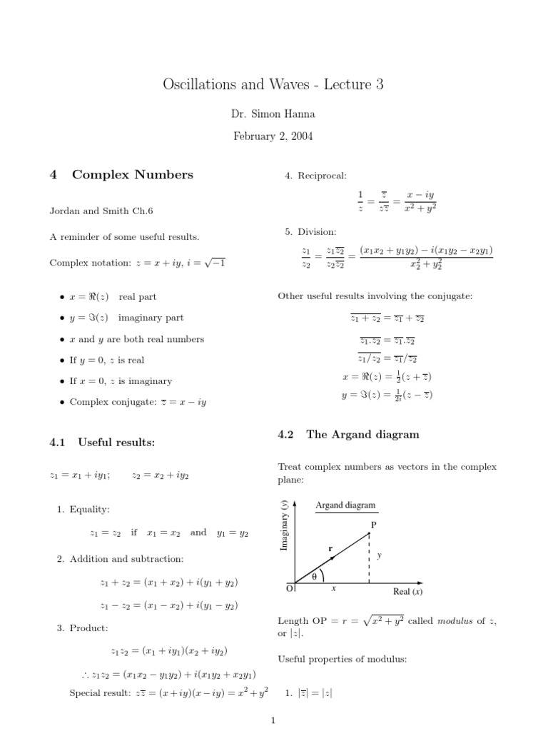 Complex Numbers in Oscillations | PDF | Teaching Methods & Materials ...