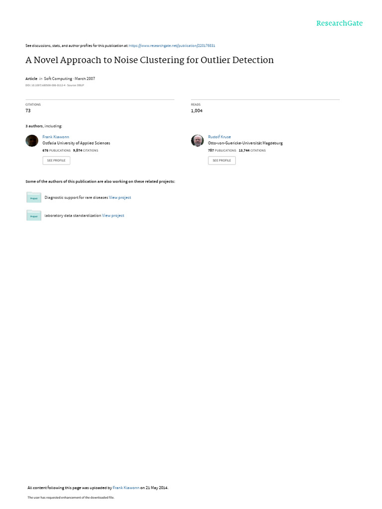 A Novel Approach To Noise Clustering For Outlier D | PDF | Cluster ...