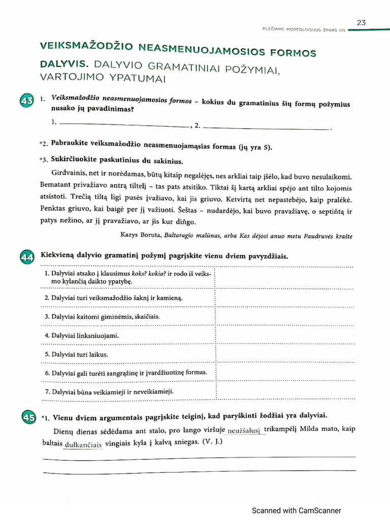 Veiksmazodzio Neasmenuojamosios Formos Dalyvis Prat Iid 43-72 Uzd. | PDF