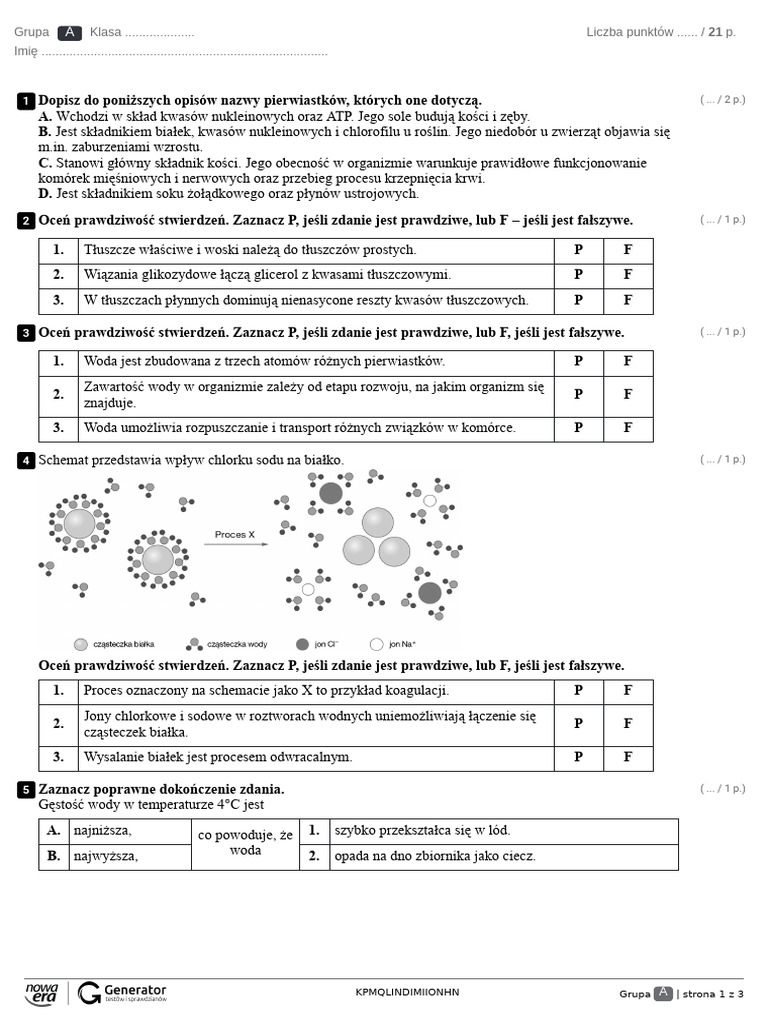 Testy Klasa 2 Szkoła Podstawowa Nowa Era Sprawdzian Dział 2 - Klasa 2 Test (Z Widoczną Punktacją) | PDF