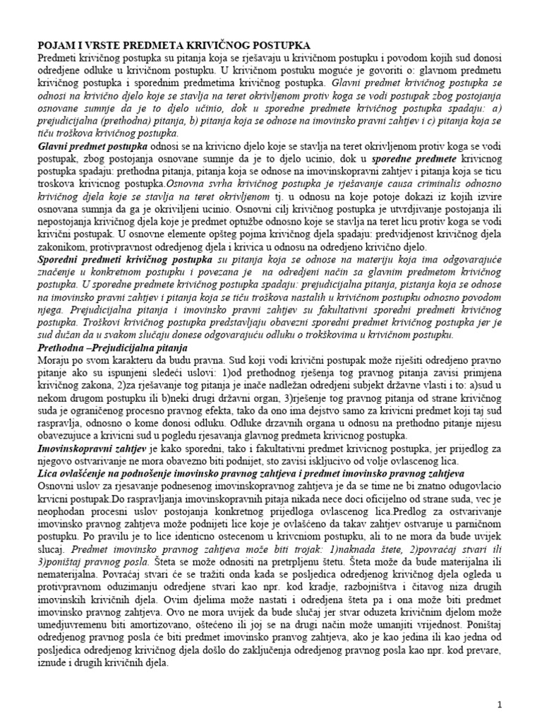 Pojam i vrste predmeta krivi nog postupka pdf