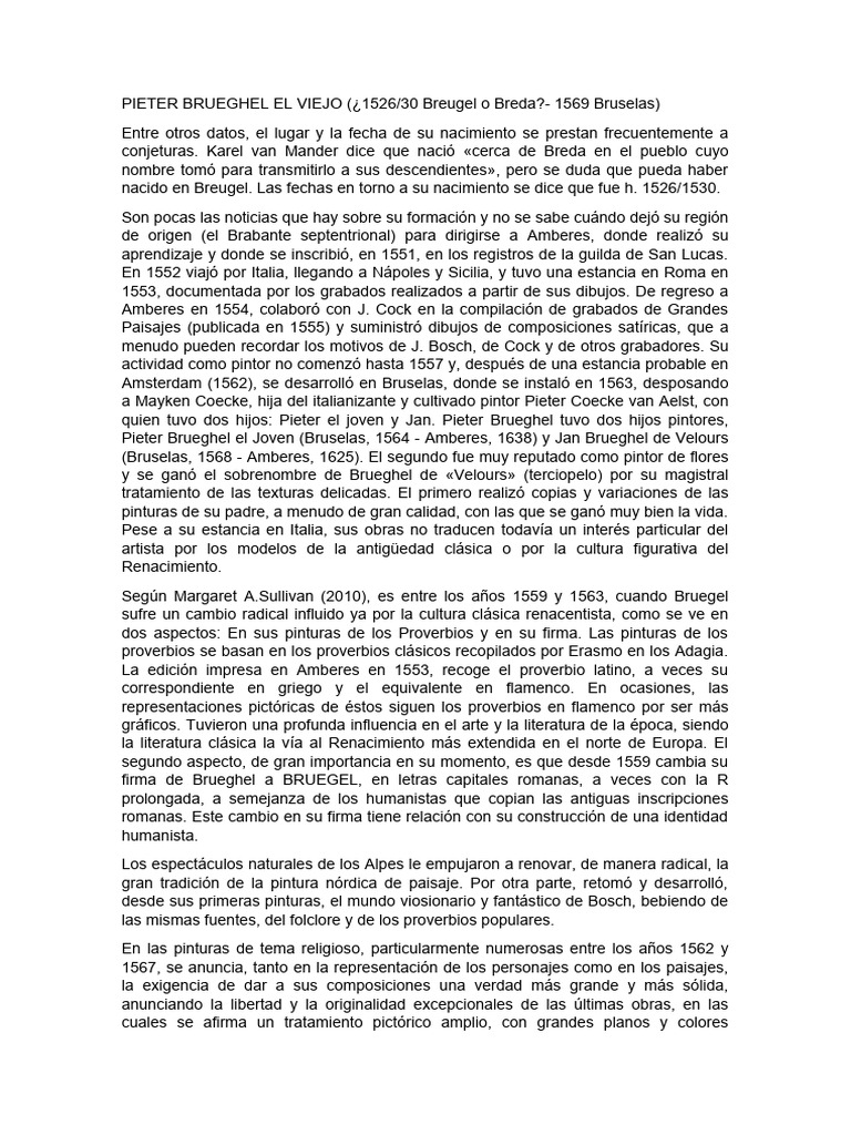 Biografia Pieter Brueghel El Viejo PDF