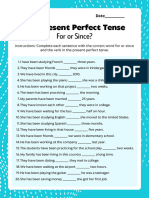 Blue White Simple The Present Perfect Tense For or Since Activity Worksheet