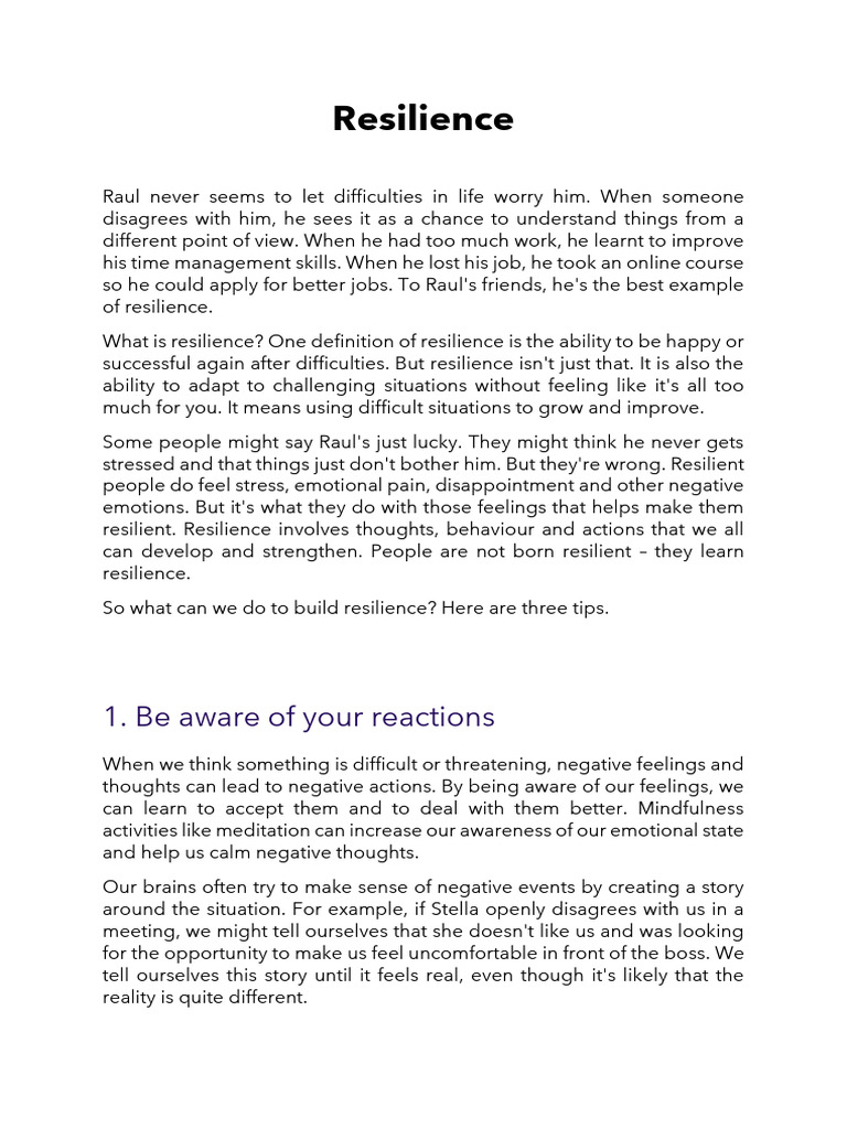 Resilience Skills Pdf Psychological Resilience Thought
