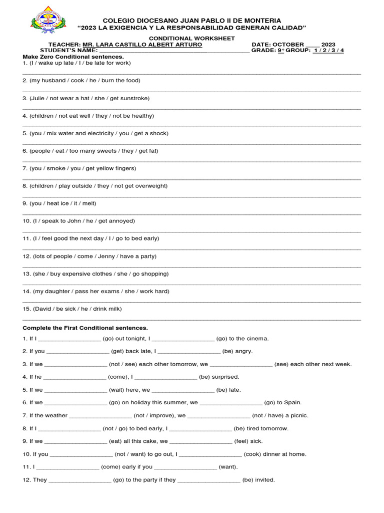 Conditional Worksheet | PDF | Social Science | Language Arts & Discipline