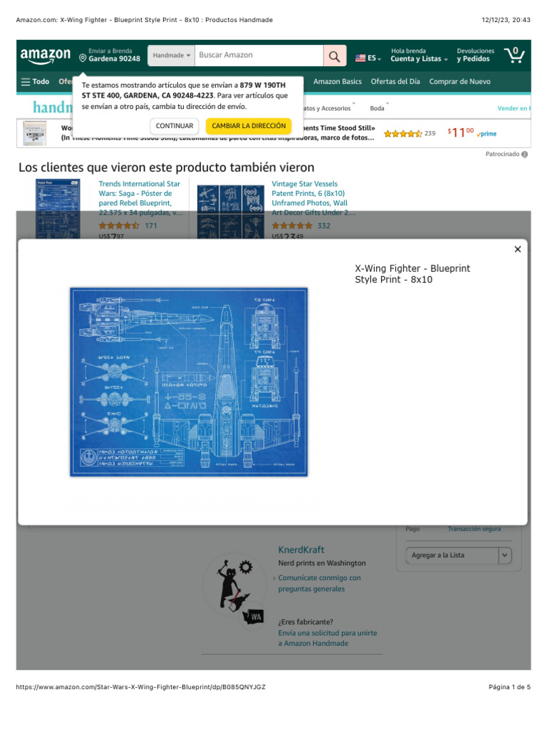 X wing fighter blueprint style print 8x10 productos handmade pdf