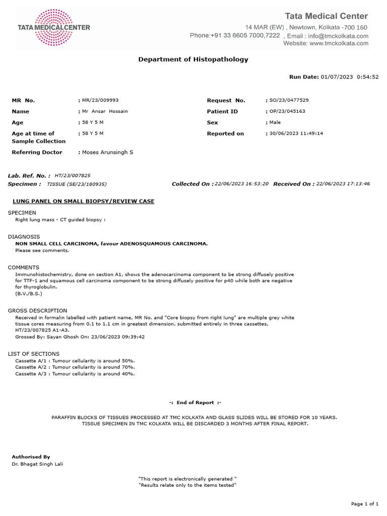 MR 23 009993histopathologylung Panel On Small BiopsyReview Case