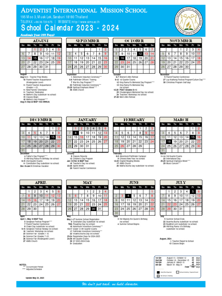 Aims Calendar Sy 20232024 PDF Southeast Asia Thailand