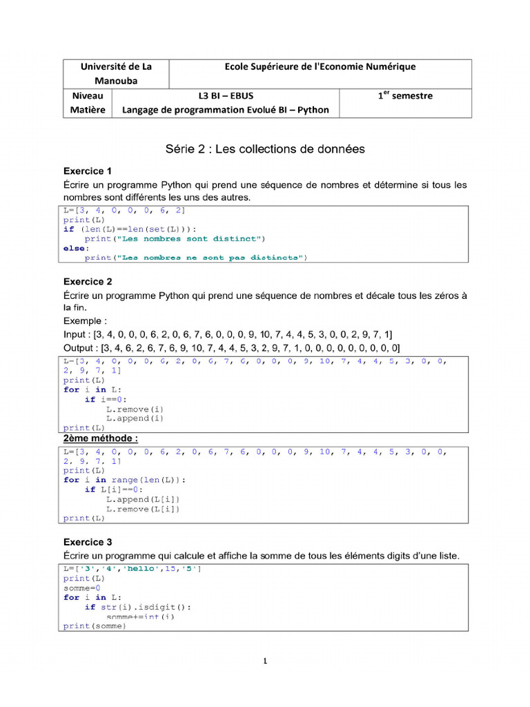 TD2 - Les Collections de Donnçes en Python - CorrigÇ | PDF