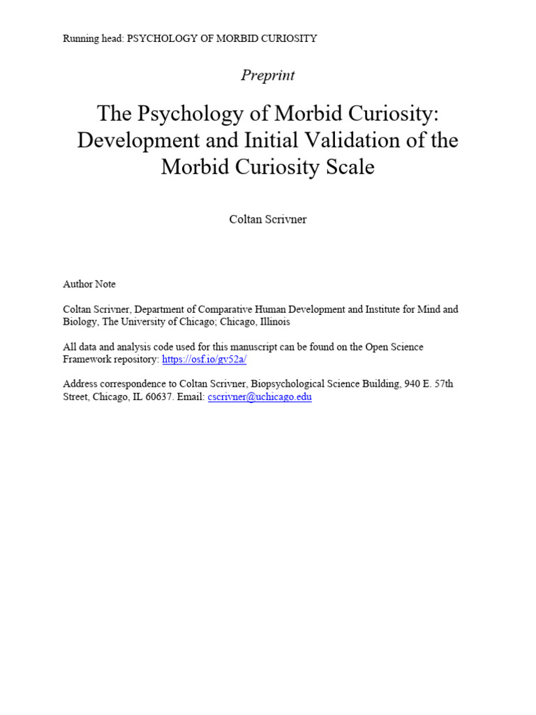 Morbid Curiosity Scale Validation Study | PDF | Curiosity | Psychology