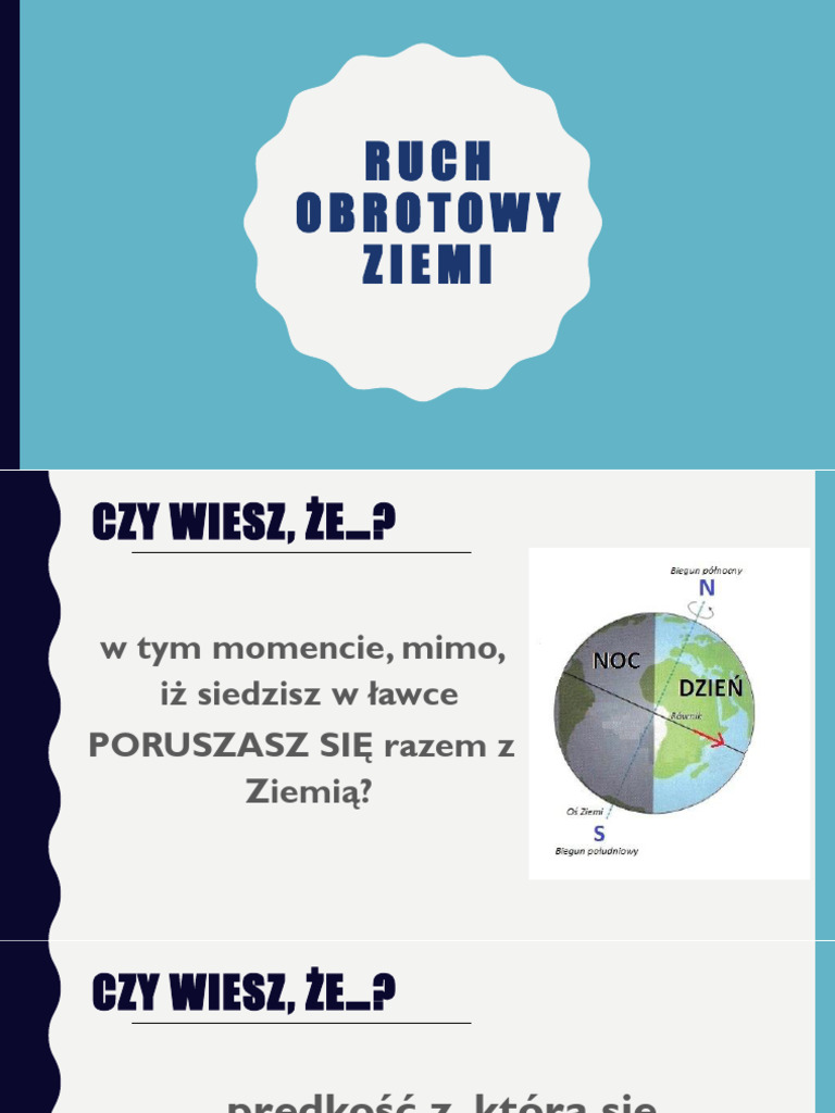 Ruch Obrotowy Ziemi I Jego Następstwa Ruch Obrotowy Ziemi Kl. 6b | PDF