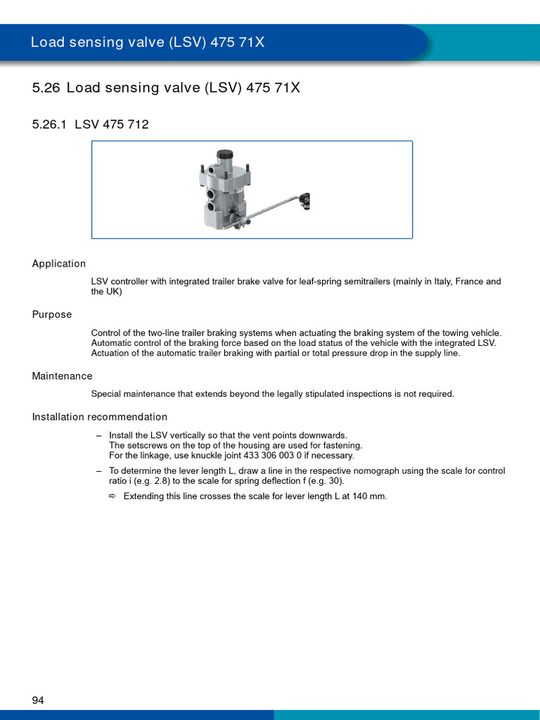 Load Sensing Valve (LSV) 475 71X Overview | PDF | Valve | Trailer (Vehicle)