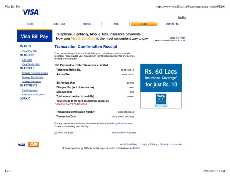 Visa Bill Pay Confirmation | PDF | Payments | Financial Transaction