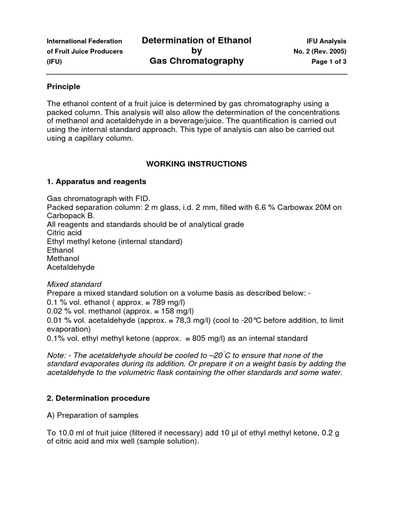 Ethanol Content Analysis in Fruit Juice | PDF | Gas Chromatography ...